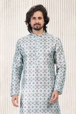 Amazing Aqua Color Jacquard Fabric Kurta Pajama