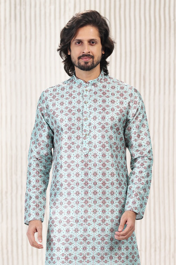 Amazing Aqua Color Jacquard Fabric Kurta Pajama