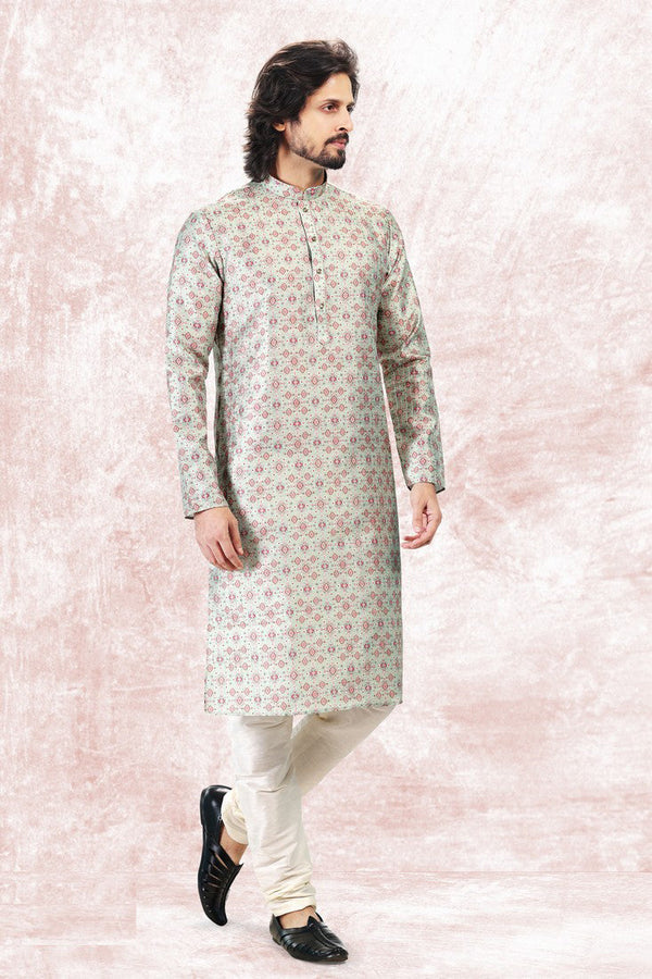 Amazing Green Color Jacquard Fabric Kurta Pajama
