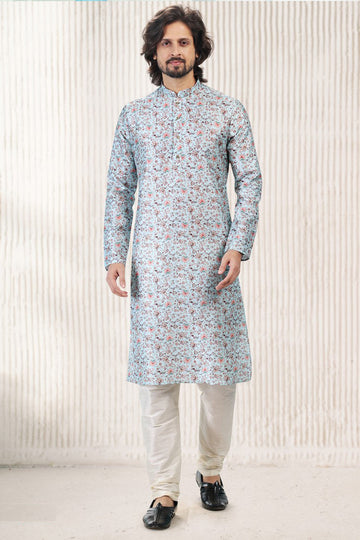 Amazing Aqua Color Jacquard Fabric Kurta Pajama