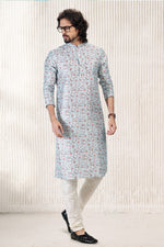 Amazing Aqua Color Jacquard Fabric Kurta Pajama