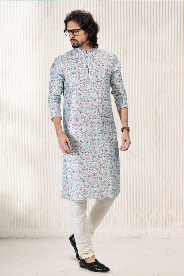 Amazing Aqua Color Jacquard Fabric Kurta Pajama