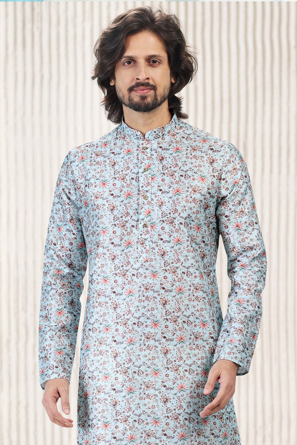 Amazing Aqua Color Jacquard Fabric Kurta Pajama