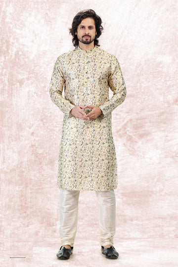 Amazing Yellow Color Jacquard Fabric Kurta Pajama