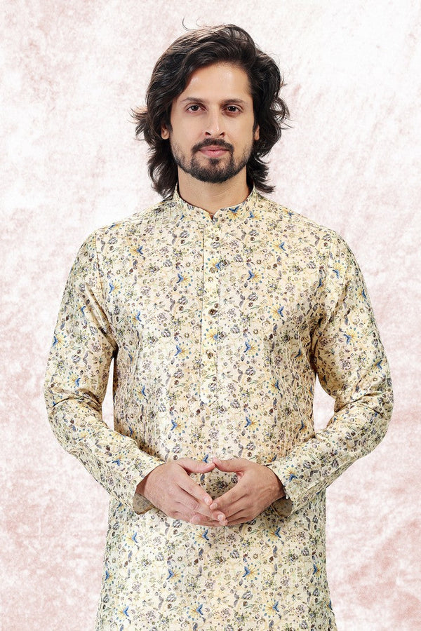 Amazing Yellow Color Jacquard Fabric Kurta Pajama
