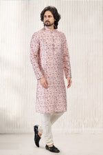 Amazing Peach Color Jacquard Fabric Kurta Pajama