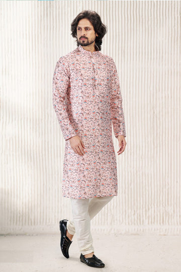 Amazing Peach Color Jacquard Fabric Kurta Pajama