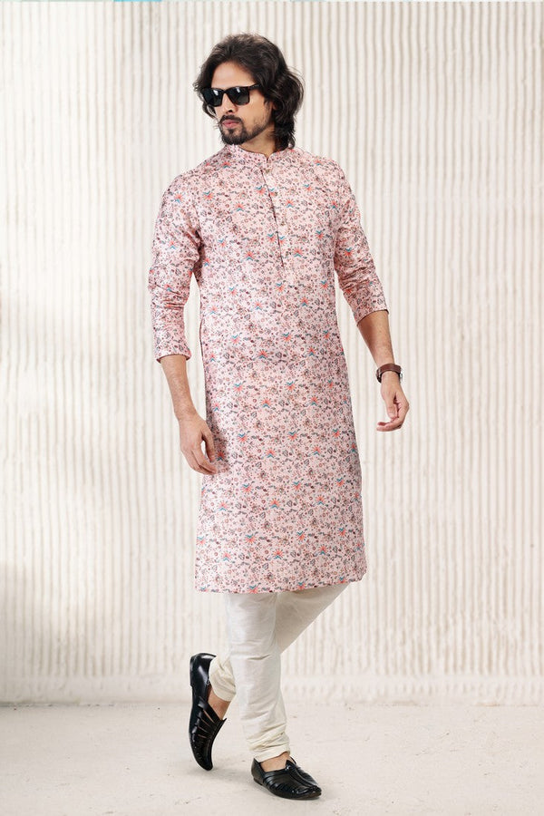 Amazing Peach Color Jacquard Fabric Kurta Pajama