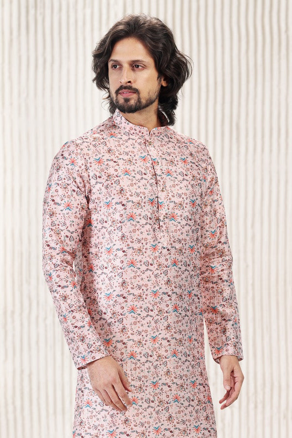 Amazing Peach Color Jacquard Fabric Kurta Pajama