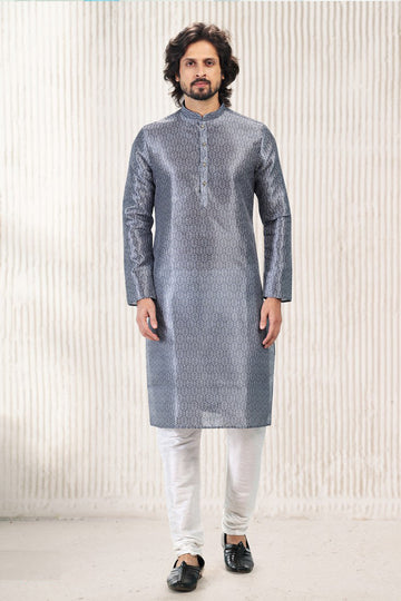 Amazing Grey Color Jacquard Fabric Kurta Pajama