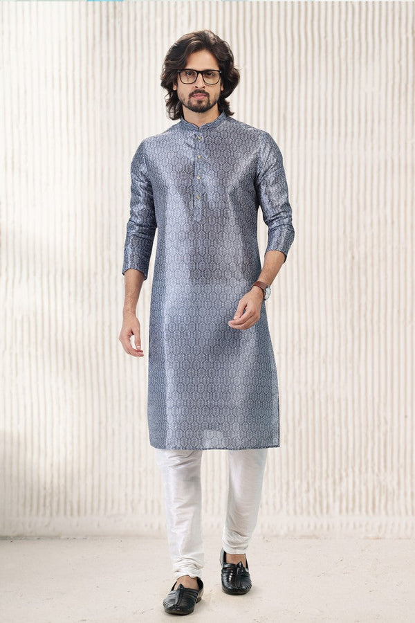 Amazing Grey Color Jacquard Fabric Kurta Pajama