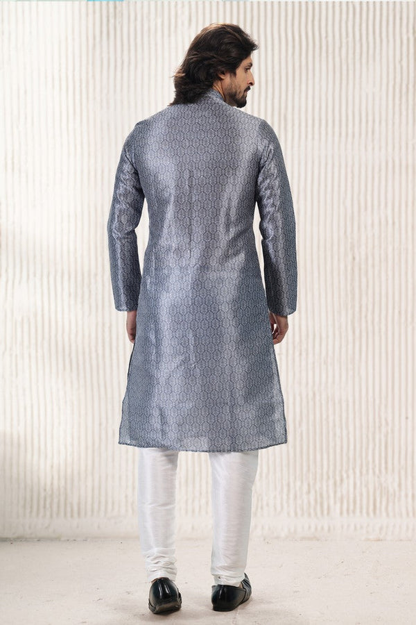Amazing Grey Color Jacquard Fabric Kurta Pajama
