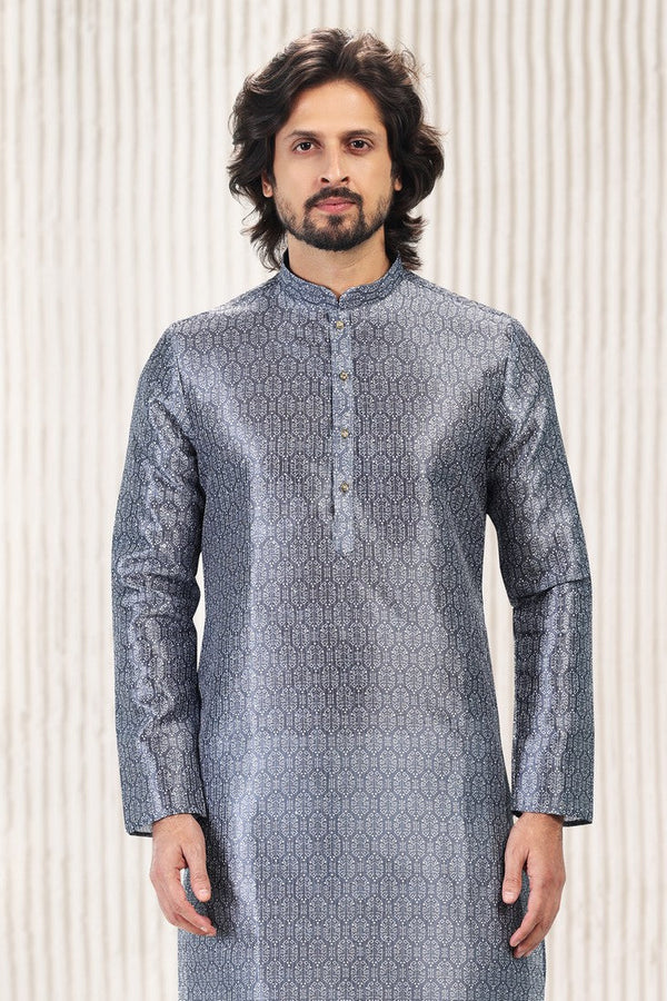 Amazing Grey Color Jacquard Fabric Kurta Pajama