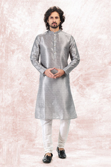 Amazing Grey Color Jacquard Fabric Kurta Pajama