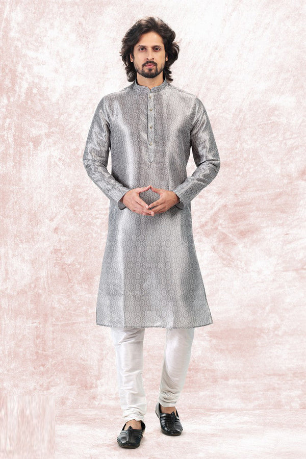 Amazing Grey Color Jacquard Fabric Kurta Pajama