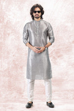Amazing Grey Color Jacquard Fabric Kurta Pajama
