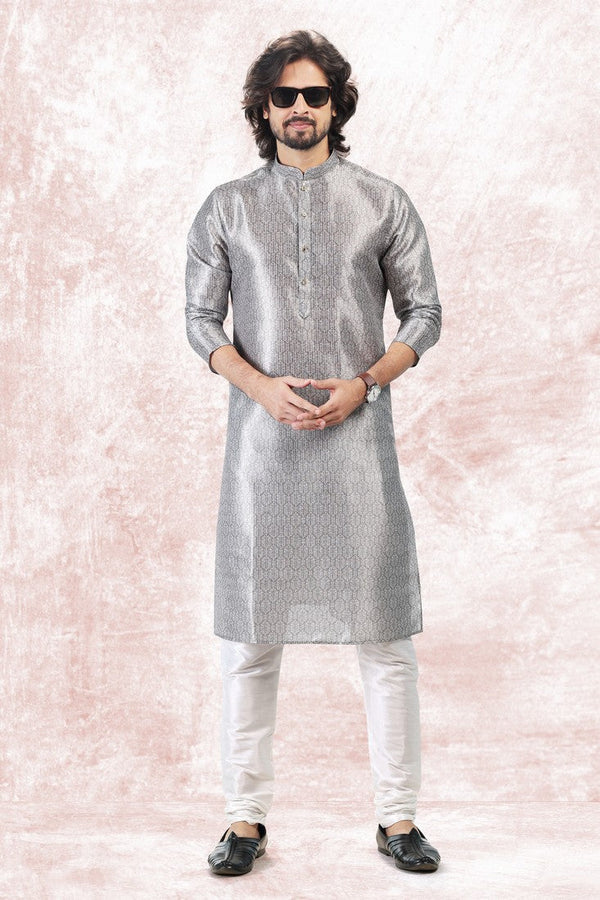 Amazing Grey Color Jacquard Fabric Kurta Pajama