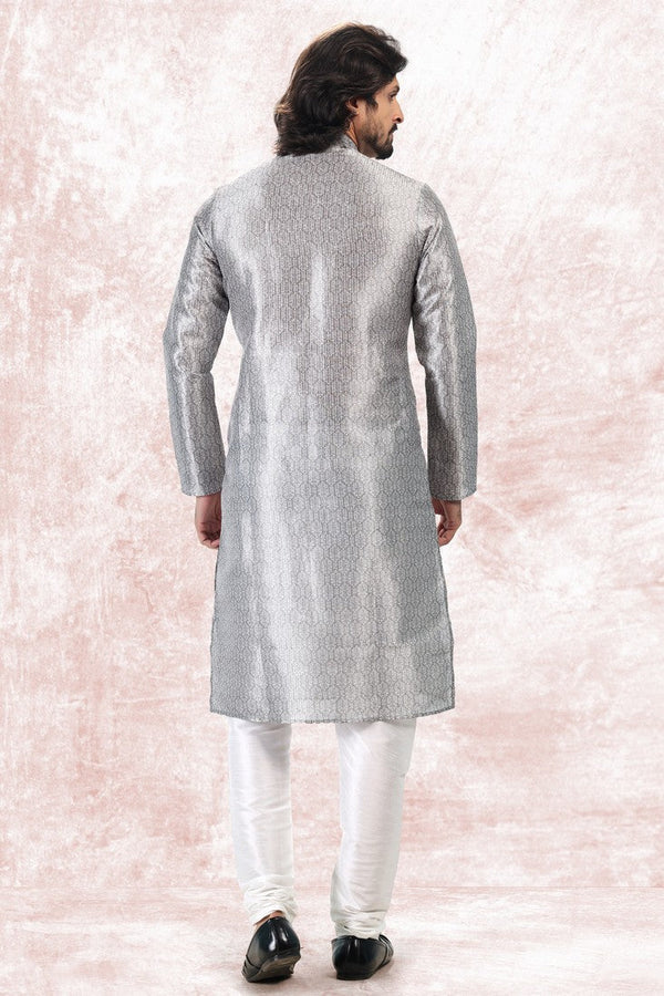 Amazing Grey Color Jacquard Fabric Kurta Pajama