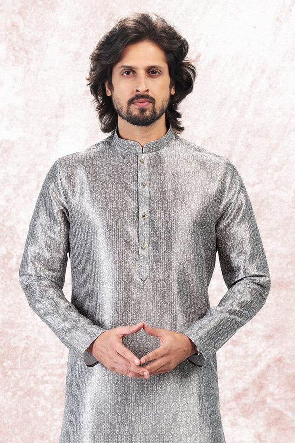 Amazing Grey Color Jacquard Fabric Kurta Pajama