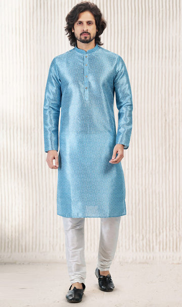Amazing Blue Color Jacquard Fabric Kurta Pajama