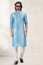 Amazing Blue Color Jacquard Fabric Kurta Pajama
