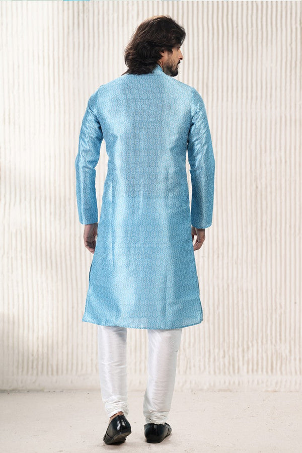 Amazing Blue Color Jacquard Fabric Kurta Pajama