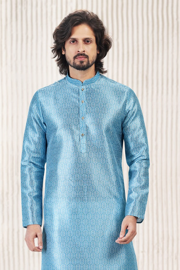 Amazing Blue Color Jacquard Fabric Kurta Pajama