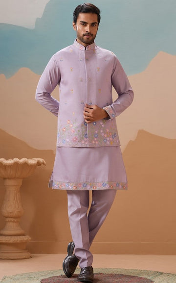 Grand Purple Color Viscose Fabric Kurta Pajama and Jacket