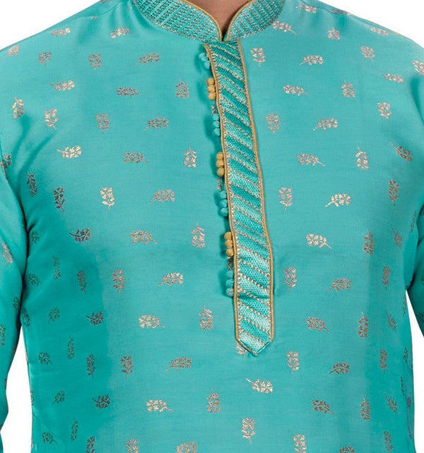 Classy Turquoise Color Jacquard Fabric Kurta Pajama