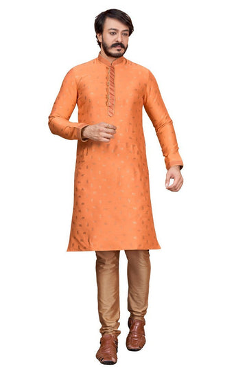 Classy Orange Color Jacquard Fabric Kurta Pajama