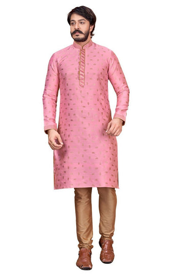 Classy Pink Color Jacquard Fabric Kurta Pajama
