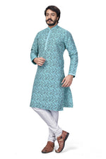 Elegant Navy Blue Color Jacquard Fabric Kurta Pajama