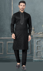Classy Black Color Silk Fabric Kurta Pajama