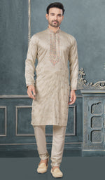 Classy Beige Color Silk Fabric Kurta Pajama