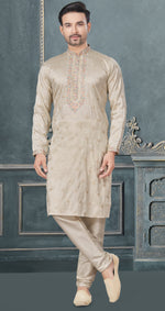 Classy Beige Color Silk Fabric Kurta Pajama