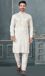 Classy White Color Silk Fabric Kurta Pajama