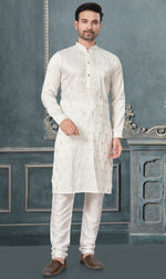 Classy White Color Silk Fabric Kurta Pajama