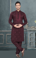 Classy Maroon Color Silk Fabric Kurta Pajama