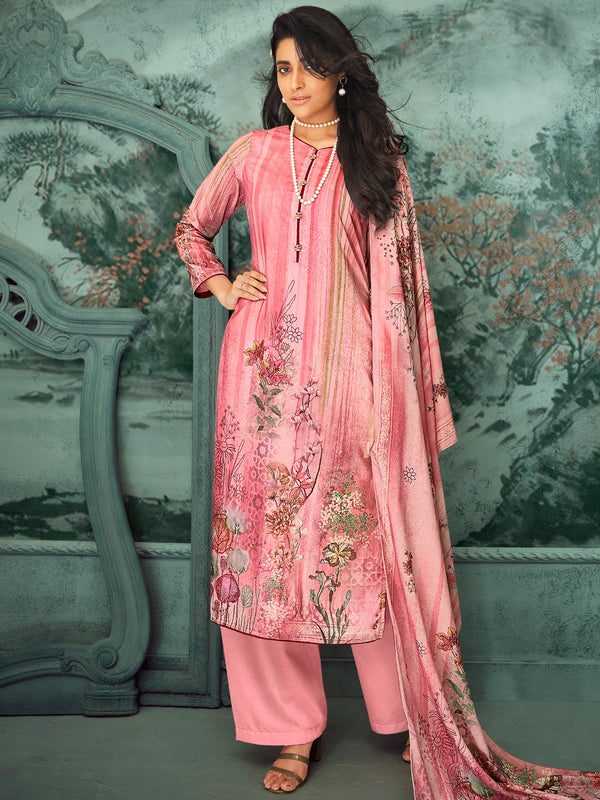 Tasteful Peach Color Velvet Fabric Plazzo Suits