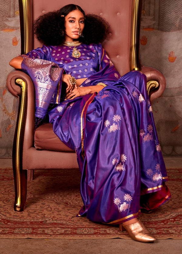 Magnetic Purple Color Satin Fabric Partywear Saree