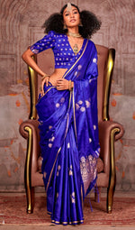 Magnetic Blue Color Satin Fabric Partywear Saree