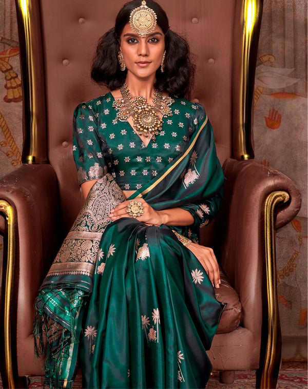 Magnetic Green Color Satin Fabric Partywear Saree