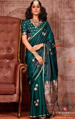 Magnetic Green Color Satin Fabric Partywear Saree