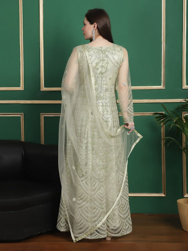 Glowing Green Color Net Fabric Partywear Suit