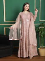 Glowing Pink Color Net Fabric Partywear Suit