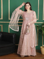 Glowing Pink Color Net Fabric Partywear Suit