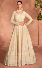 Amazing Cream Color Georgette Fabric Partywear Suit