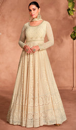 Amazing Cream Color Georgette Fabric Partywear Suit