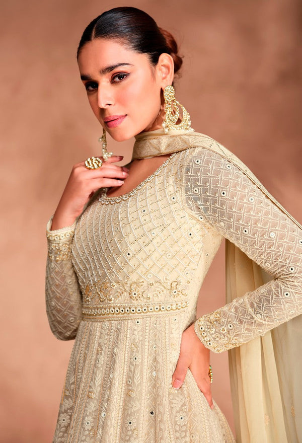 Amazing Cream Color Georgette Fabric Partywear Suit