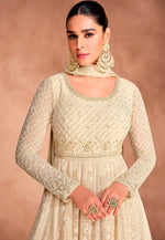 Amazing Cream Color Georgette Fabric Partywear Suit